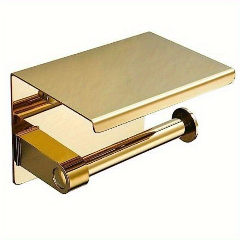 Toilet Paper Holder with Phone Shelf, Wall Mounted Stainless Steel Tissue Dispenser, Bathroom Single Roll Toilet Paper Holder