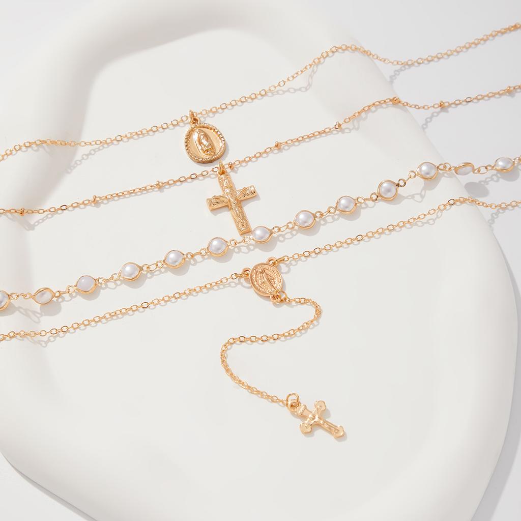 4Pcs/Set Chain Necklace for Women Mini Jesus Cross Pendant Clavicle Jewelry Accessories