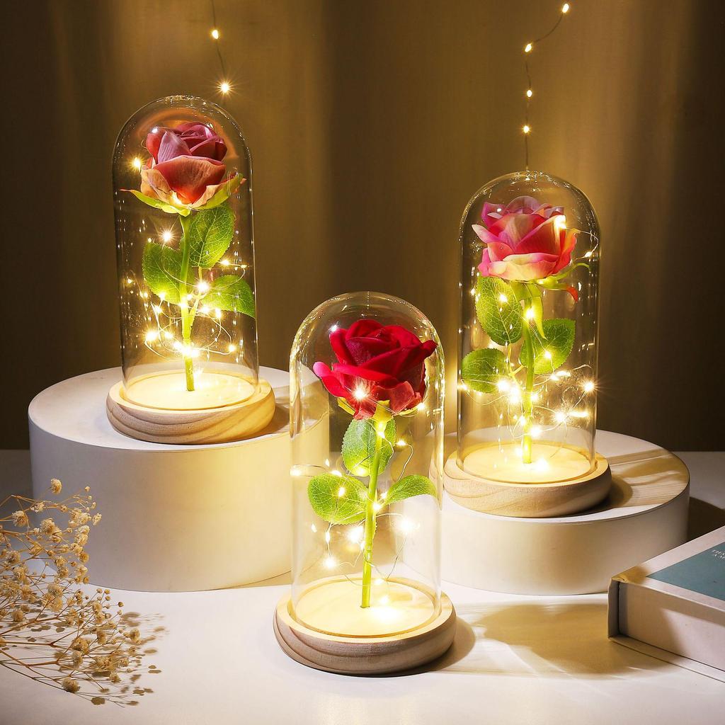 Eternal Rose Night Light: Glass Dome Gift for Christmas, Valentine's Day, or Qixi Festival