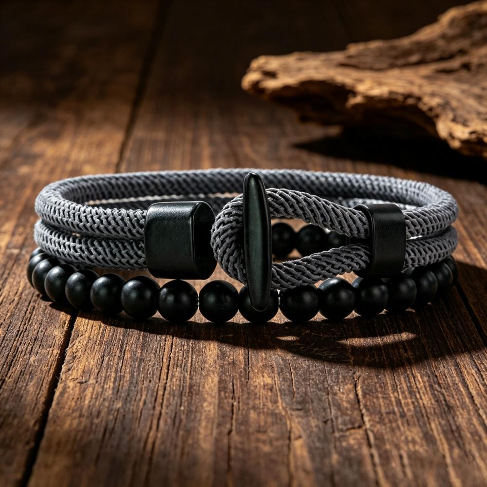 New 2Pcs Men Bracelet Set Premium Selected 4mm Cord Multiple Colors And Sizes Available Casual Street Versatile Wrist Accessory