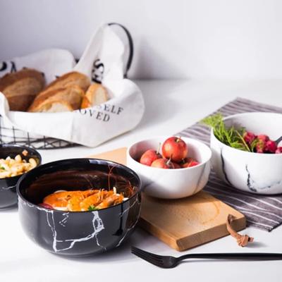 Nordisches Marmor Keramikschüssel-Set – Porzellangeschirr für Frühstück, Reis, Nudeln, Suppe