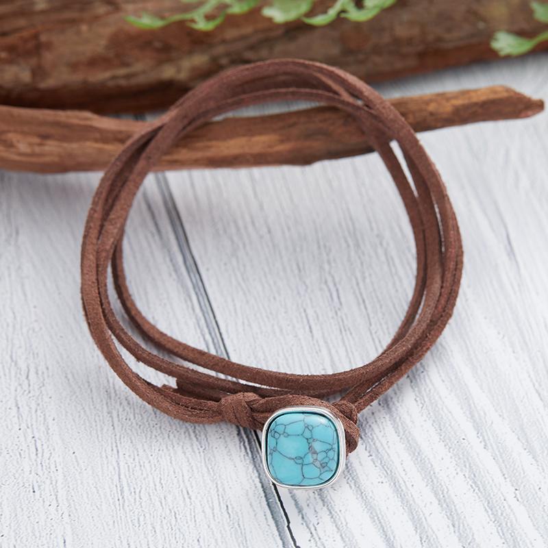 Bohemian Style Vintage Creative Leather Choker imitation turquoise Pendant Necklace for Women Girls Simple Zircon Gifts