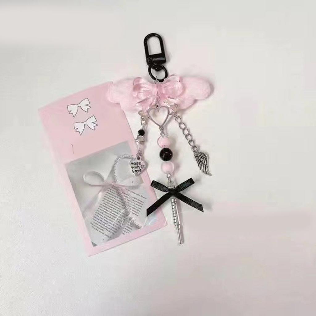  Charm de téléphone papillon rose mignon Pendentif porte-clés élégant Pendentif de téléphone portable perlé Lanière de téléphone pour femmes et filles