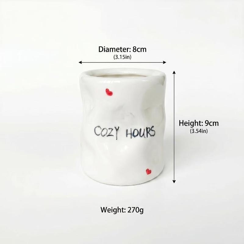 Hand Painted Striped Heart Ceramic Mug Irregular Wrinkle Shape Ins Style Coffee Cup For Home Office Afternoon Tea Time Use