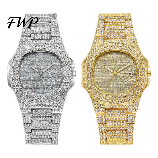 Sparkling Rhinestone Watch Quartz with Full Diamond Bezel And Dial High Eye-catching Wristwatch Accuracy Trendy Hip-Hop Style for Daily Party