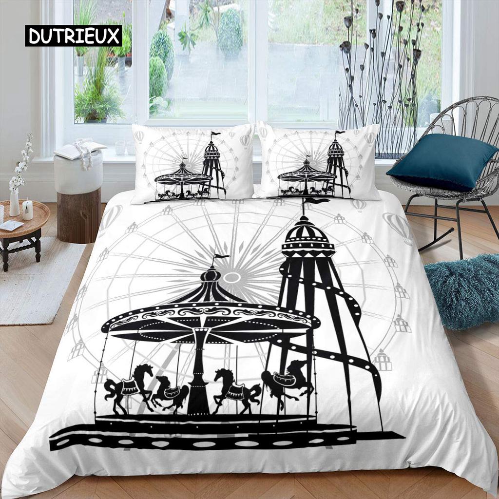 Amusement Park Duvet Cover Set Polyester Ferris Wheel Ball Bedding Set Girl Cartoon Fairy Tale Queen Size 2/3pcs Comforter Cover