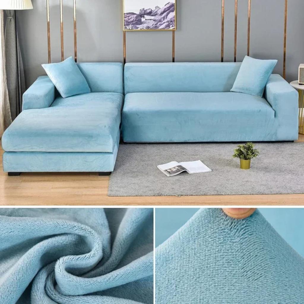 Solid Color Velvet Sofa Cover Elastic Thick L Shaped Corner Sofa Cover For Living Room Stretch Cover For 1/2/3/4 Seat Sofa Couch Armchair
