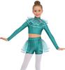 Ensemble Short et Crop Top Mailles Sequins Imprimé Écailles de Poisson Manches Longues Costume Cosplay Sirène pour Filles