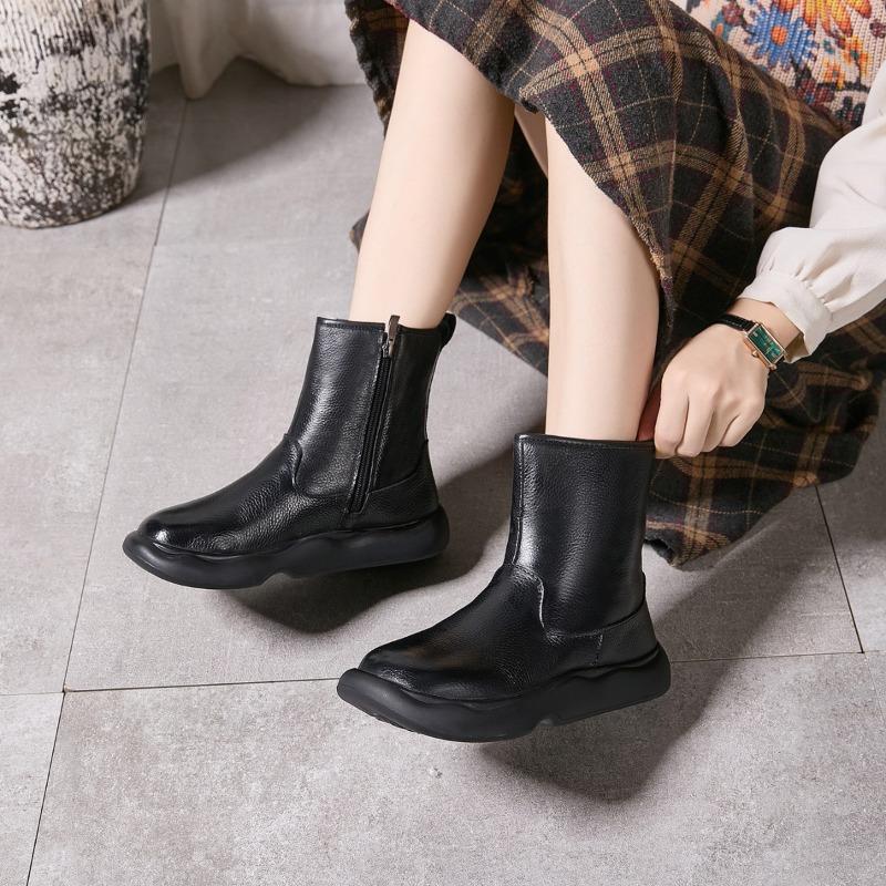 New Women's Shoes, Cotton Boots, Retro Round-toed Thickened Women's Ankle Boots