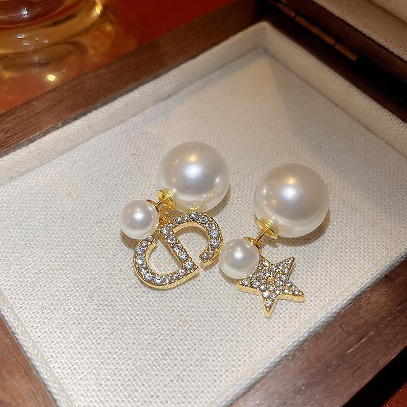 Silver Needle Multi-layer Letter Twill Zircon Pearl Earrings Medieval Vintage Light Luxury Stud Earrings Versatile Earrings