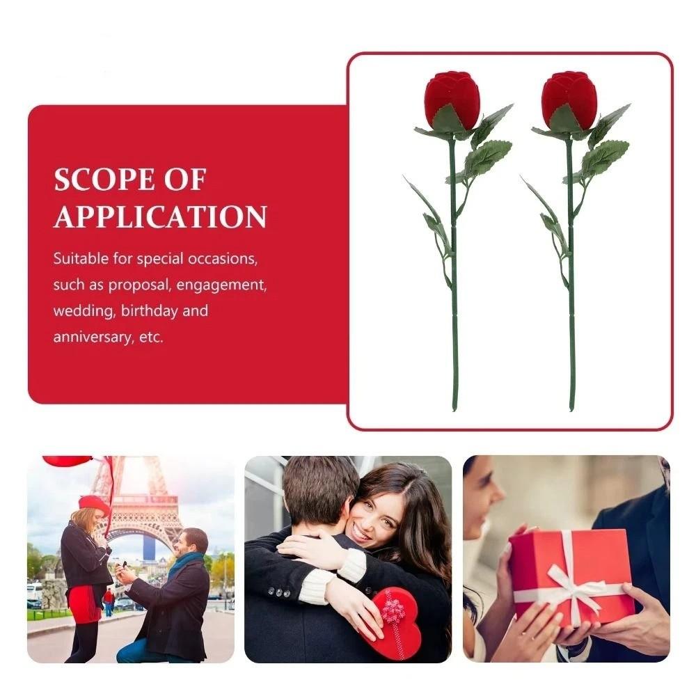 Simulation Flower Rose to Ring Box with Leaves Flower Wedding Ring Box  Jewelry Storage Case