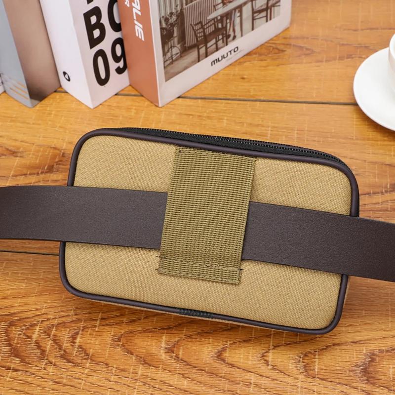 Wallet Purse Double Layer Men Phone Bag Belt Pouch Horizontal Mobile Phone Pouch Canvas Casual Men Waist Pack Outdoor Sports
