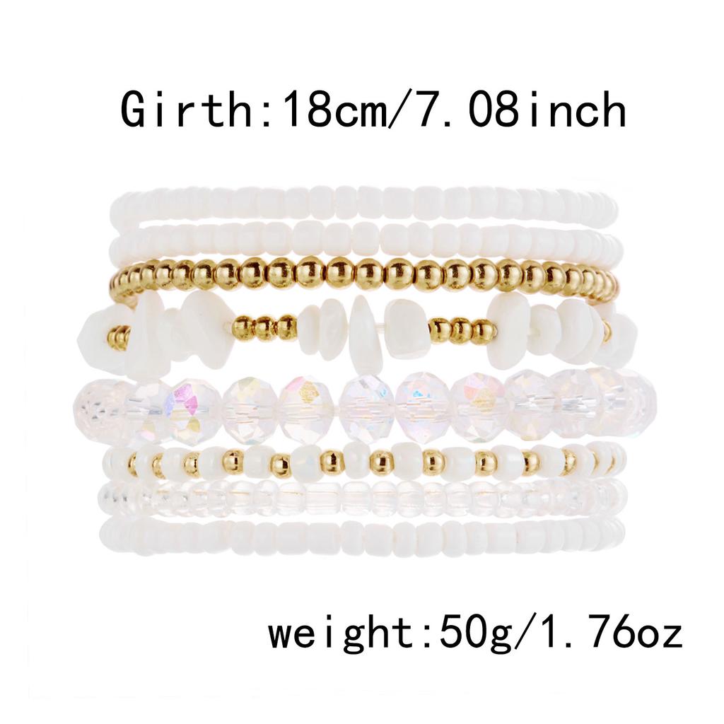 8 Pcs/Set Bohemian Handmade Crystal Rice Beads Bracelets for Women Men Multi Layer Stacking Resin Stone Bracelet Jewelry Gifts