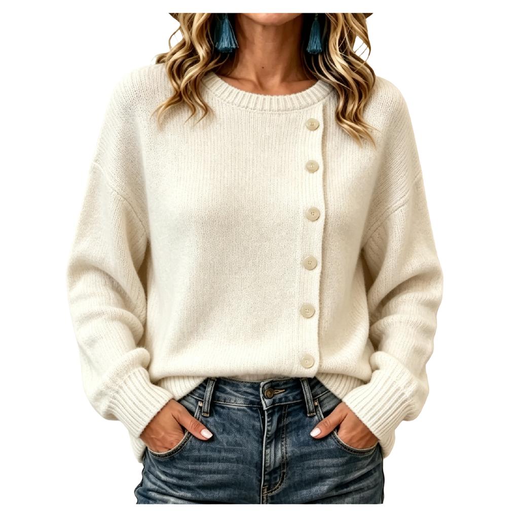 Women's Long Sleeve Button Front Knit Top Casual Sweater Blouse for Everyday Wear