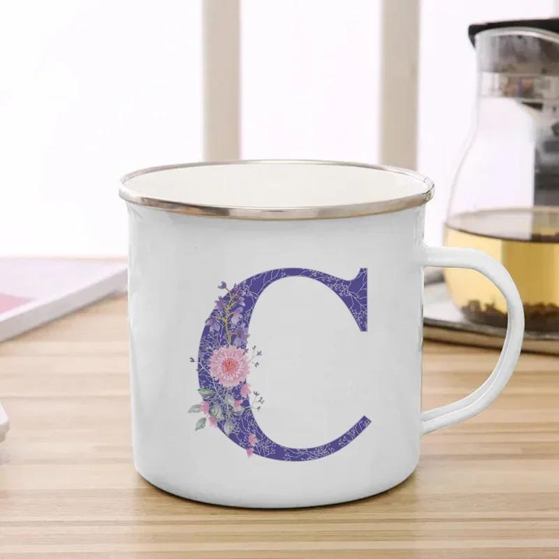 Drinks Water Milk Cups 26 Initials Letter Purple Flower Print Enamel Mug Coffee Cup Thermal Coffee Cup To Carry Cupshe Drinkware