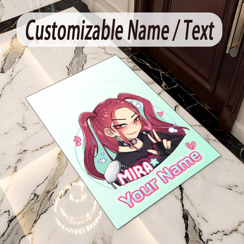 Crystal Velvet Rug Kpop Demon Hunters Print Custom Name Text Floor Mat Home Decor