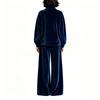 Women's Casual Velvet Two Piece Set Long Sleeve Sweatshirt and Wide Leg Pants