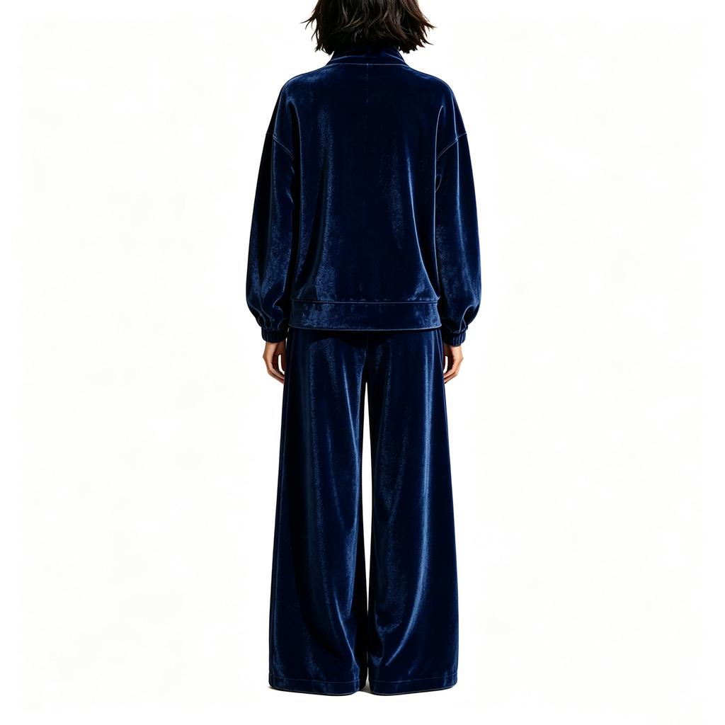 Women's Casual Velvet Two Piece Set Long Sleeve Sweatshirt and Wide Leg Pants