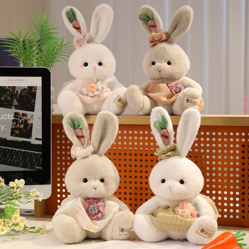 Cute Plaid Dress Cartoon Rabbit Plush Toy For Children