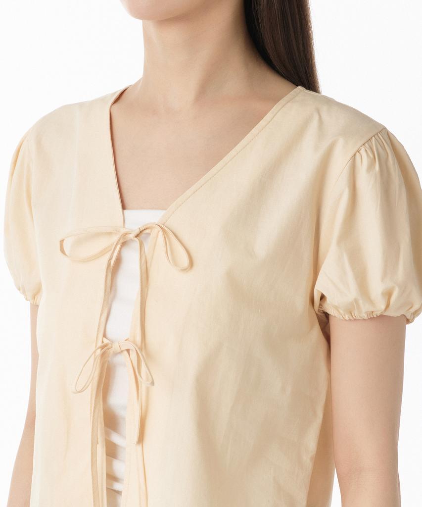 MUSINSA STANDARD DAMEN Damen Baumwoll-Puffärmel-Bindebluse [Butter]