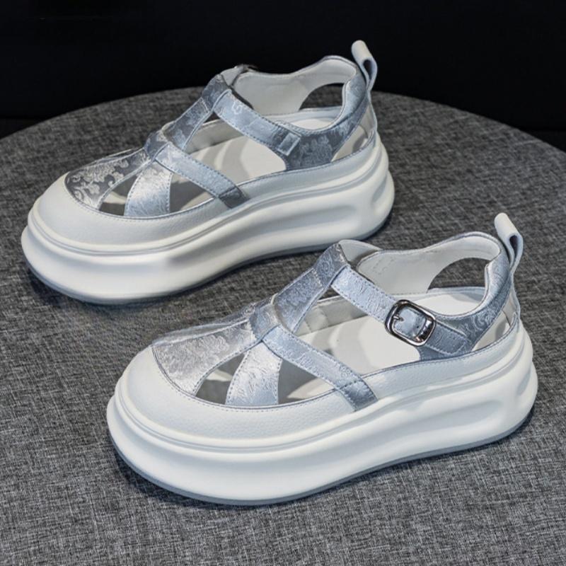 Fashion Roman Thick-Soled Sandals 2025 Summer New Style Outside Casual Women Shoes Versatile Inner Heel Hollow Leather Women Sandals