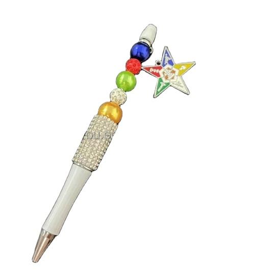 Order of Eastern Star White Ballpoint Pen OES Pentagram High Heels Lady Pendant Gift Bling Pens