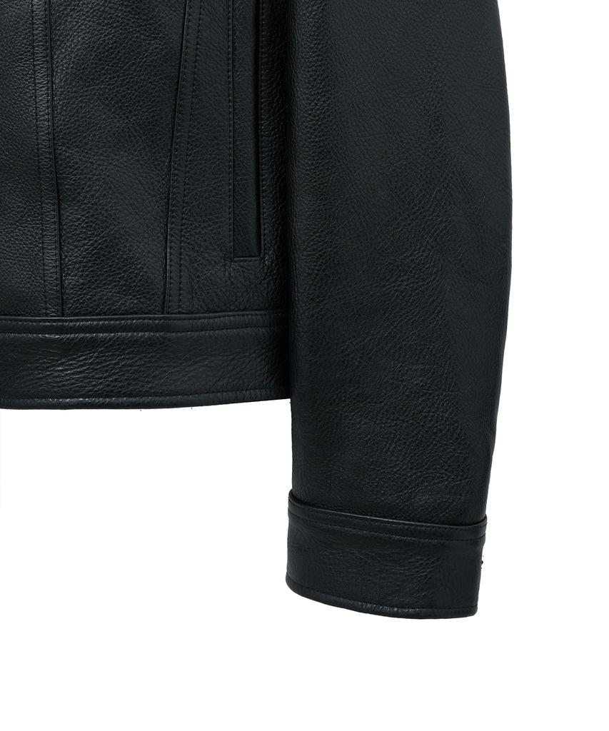 Noirer Antique Cow Leather Trucker Jacket (Black)