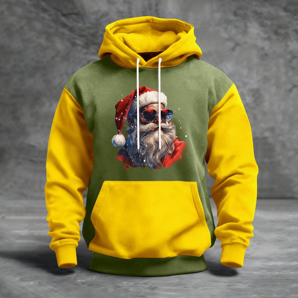 Men's Christmas Print Color Block Hooded Casual Sports Comfort Sweatshirt
