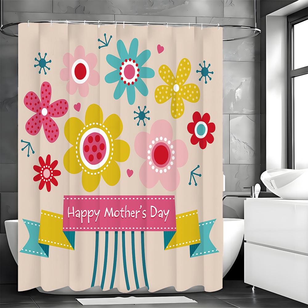 Happy Mother's Day Floral Shower Curtain, Bathroom Decorative Shower Curtain, Waterproof Shower Curtain with Hooks