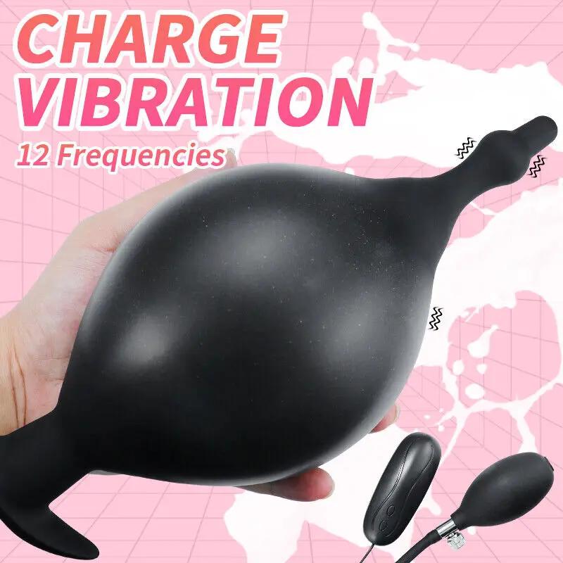 Vibrating Inflatable Anal Plug 12 Frequency Vibration Prostate Massager Anal Expansion Back Court Pull Beads With Remote Control