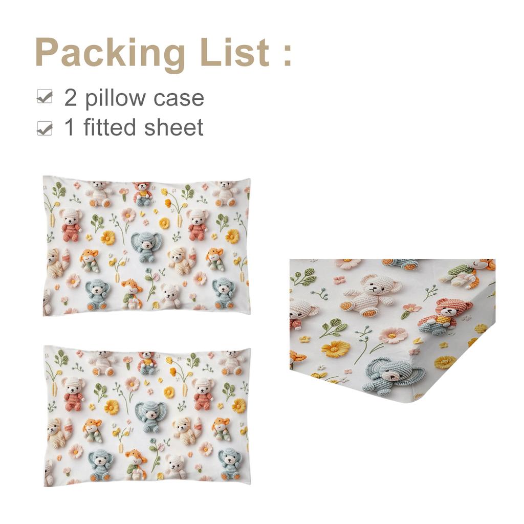 3-Piece Bed Set With A Cute Teddy Bear, Comes With 2 Pillowcases, Suitable For Living Room And Bedroom (Toy, Unique Gift)