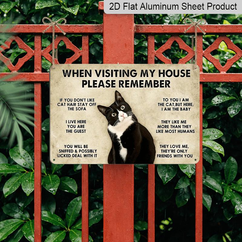 2D Flat 1pc "Cat House Rules" Funny Sign Decorative Sign & Plague - Aluminum Wall Decor - 11.8*7.9in | Perfect for Home & Yard Decor, Ideal Gift for