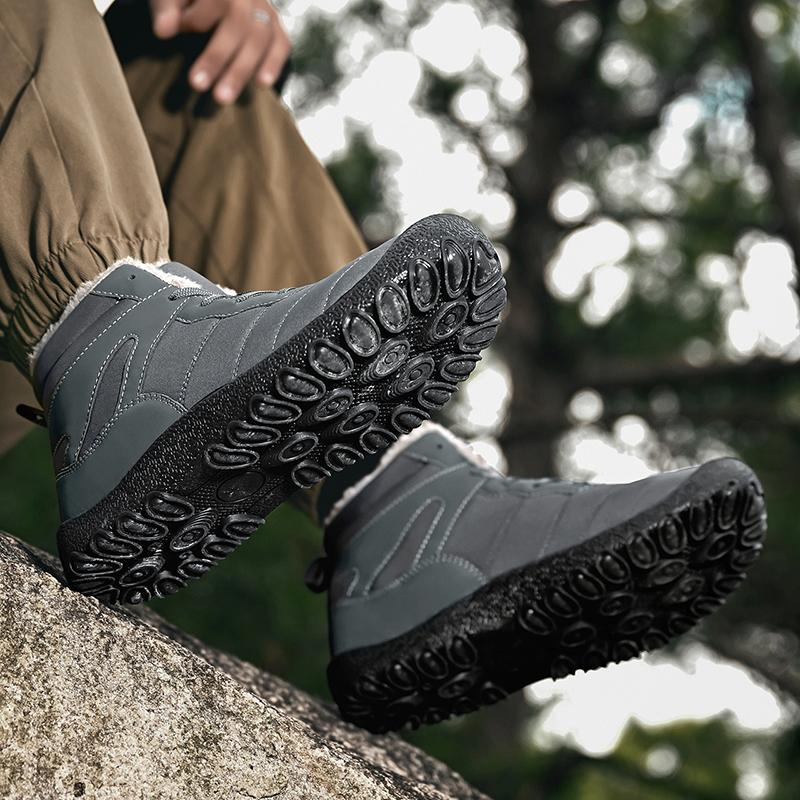 Winter Snow Boots Men Lace-up Anti-slip High Top Keep Warm Plush Ankle Boots Men Flat Soft Breathable Outdoor Hiking Shoes Men