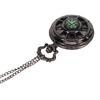 Vintage Pocket Watch Quartz Movement Hollow Out Dial Compass Men Pocket Watch with Chain Black