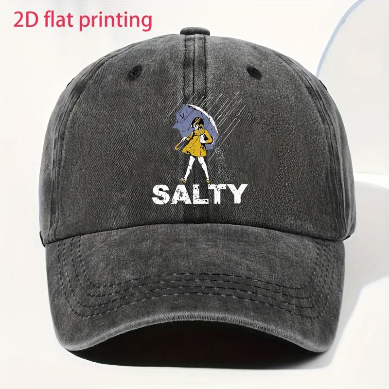 Adjustable Vintage Washed Baseball Cap with Umbrella and SALTY Print  Unisex Fashionable Streetwear Ideal for Gifts