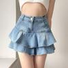 DEEPTOWN Vintage Denim Skirt Shorts Women Summer Korean Fashion High Waist A-line Slim Cute Sexy Mini Jean Ruffle Skirt Female