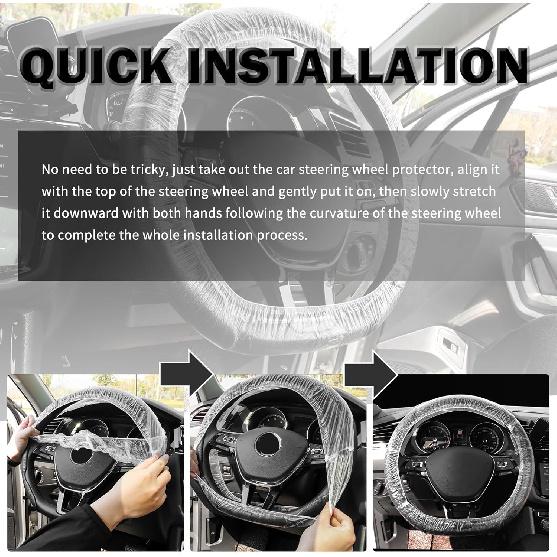 100PCS Car Disposable Steering Wheel Covers,Plastic Steering Wheel Cover Provides Protection with Elastic Band Design,Essential Disposable Car