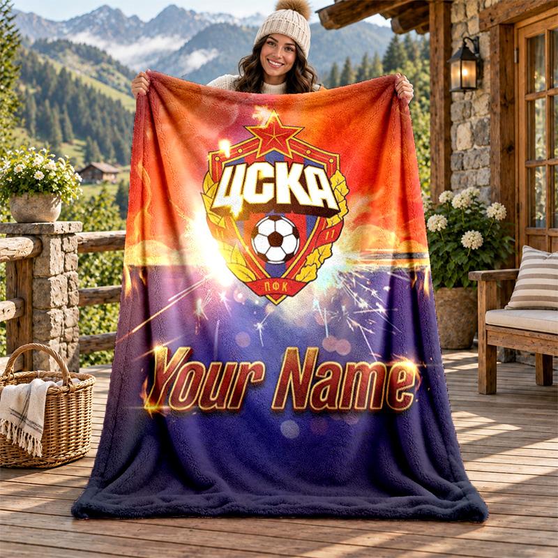 CSKA Moscow Custom Name Flannel Blanket Personalized Soft Warm Plush Throw Blanket Customized Gift for Family Friends