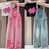 Adorable Girls Summer Outfits Loose Fit Denim Suspenders Set With Colorful T-shirt