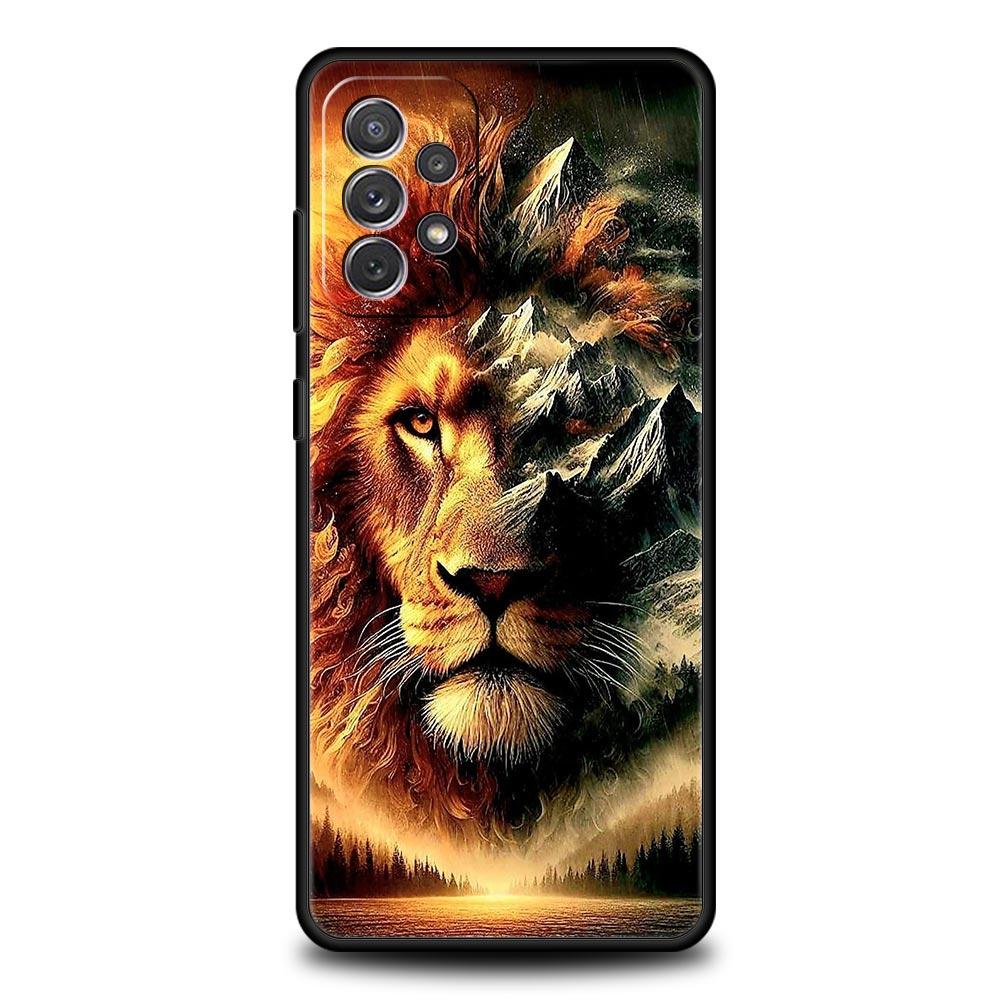 Cross Pattern Bicolor Lion Phone Case for Samsung Galaxy A55 A35 A17 A07 A15 A13 A25 A51 A71 A72 A73 A32 A52 A52S A41 Soft TPU