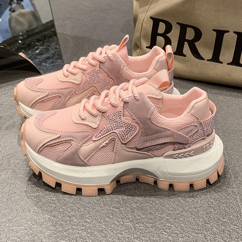 2025 spring and summer new breathable mesh casual shoes platform rhinestone fashion versatile sports