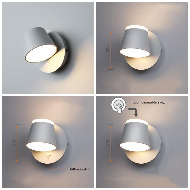 Lampă de Perete LED de Interior Nordic cu Comutator Rotativă la 350 de Grade cu Un Singur Cap Lampă de Lectură Noptieră Aplica de Perete pentru Dormitor Hotel
