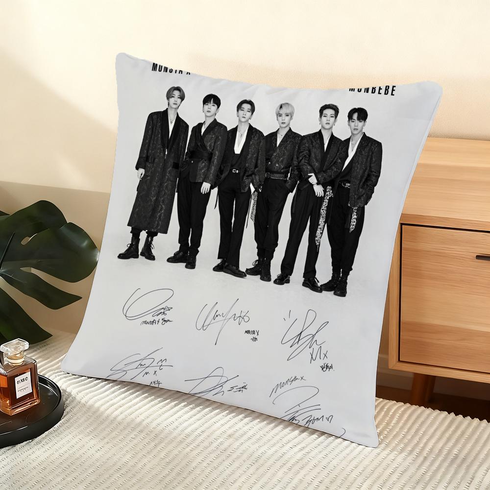 Monsta X KPOP Group Cushion Cover Silky Short Plush Home Sofa Cushion Cover - Invisible Zipper Home Decoration