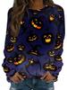 Halloween pattern pumpkin bat 3D printed women's Harajuku round neck long sleeved T-shirt