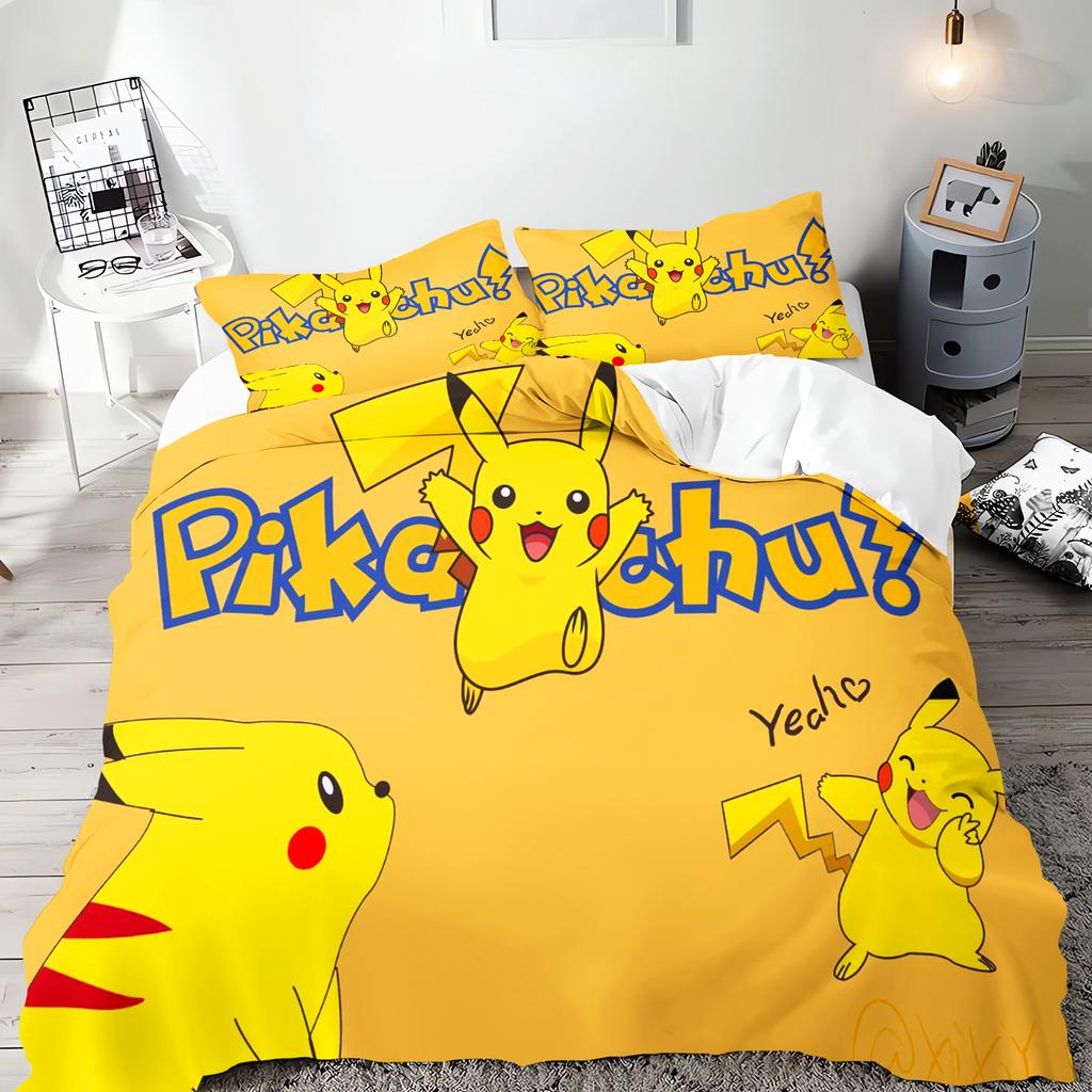 Pokémon Anime Bettwäsche-Set Comforte Bedruckt Cartoon Einzelbett Größe Bettwäsche-Sets Weihnachtsgeschenke 3-teilig