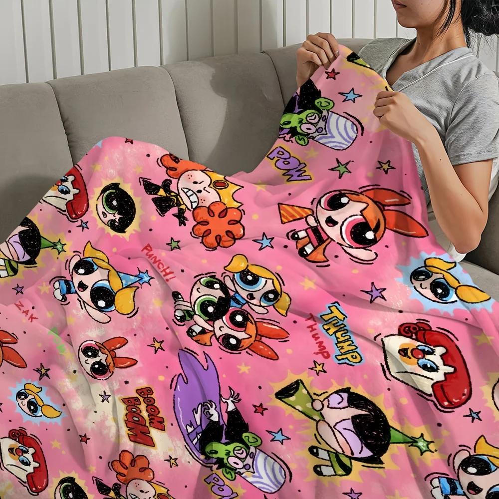Cartoon The P-Powerpuff G-Girls Cute Blanket Plush Nap Sofa rug for Living Room Office Bedroom Birthday Home Travel Kid Gifts