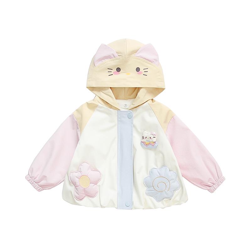 

2025 Модная верхняя одежда с капюшоном для девочек: Трендовое пальто-макарон для весны и осени 90 cm