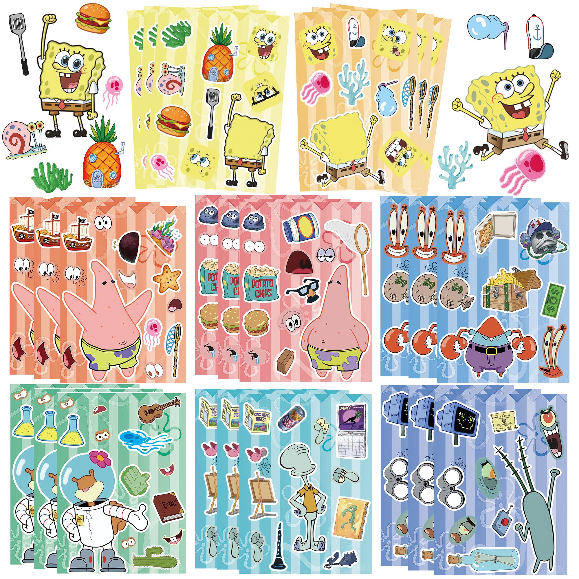24 Pcs SpongeBob Make a Face Stickers SpongeBob Diy Stickers SpongeBob Party Stickers with 8 Designs for SpongeBob Birthday Party Game Supplies