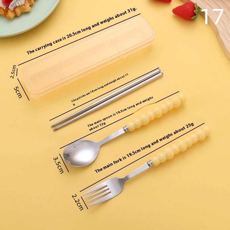 Stainless Steel Portable Student Tableware Outdoor Travel Lunch Box Spoon Fork Chopsticks Set With Storage Case Adult Gift