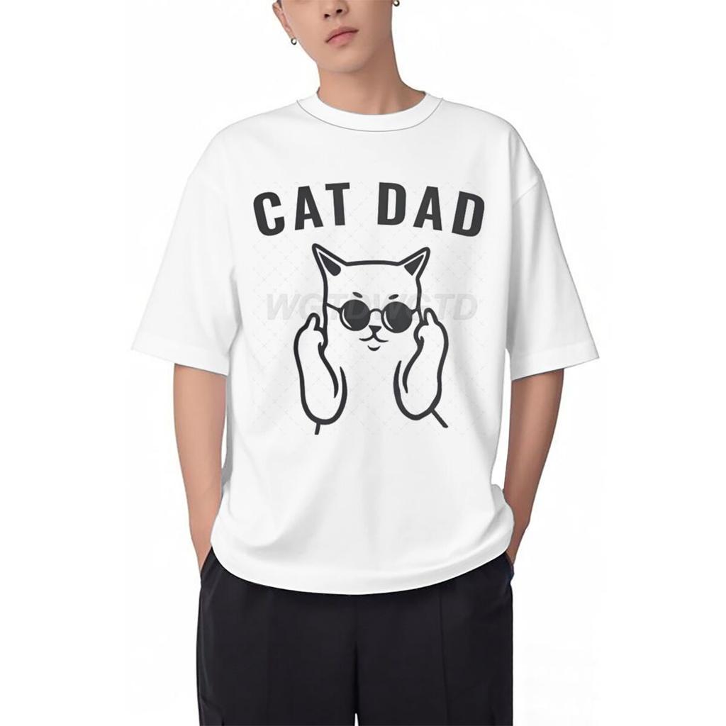 Fun Cat Dad Print T Shirt Men 100 Cotton Short Sleeve Tshirts Humor Fashion Animal Kitten Streetwear Crewneck Ropa Hombre